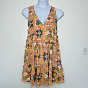 Known Supply Evelyn Dress Size XL Star Quilt Print Tiered Organic Cotton Boho
